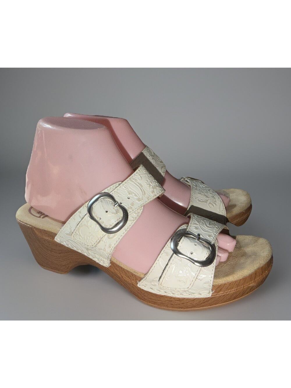 Womens Dansko Sophie White Tooled Wedge Sandals EU 39 US 8.5/9